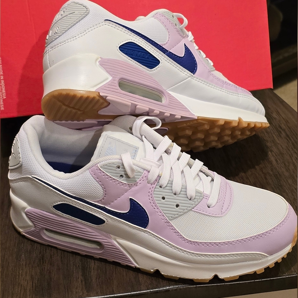 WOMEN'S NIKE AIR MAX 90 WHITE-LAPIS-DOLL PURE-PLATINUM SZ 10 [DX3316-100]